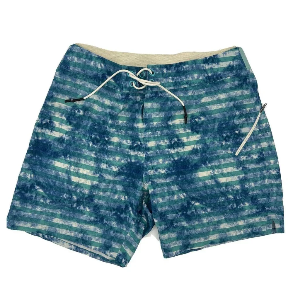 Lululemon El Current 9” Lined Swim Trunks Men's Teal‎ White Stripes 38